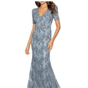 Xscape Dusty Blue Lace Gown